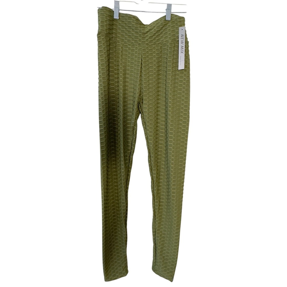 New Mix Olive Green Honeycomb Scrunch Butt Leggings Size L/XL High Rise NWT Chic